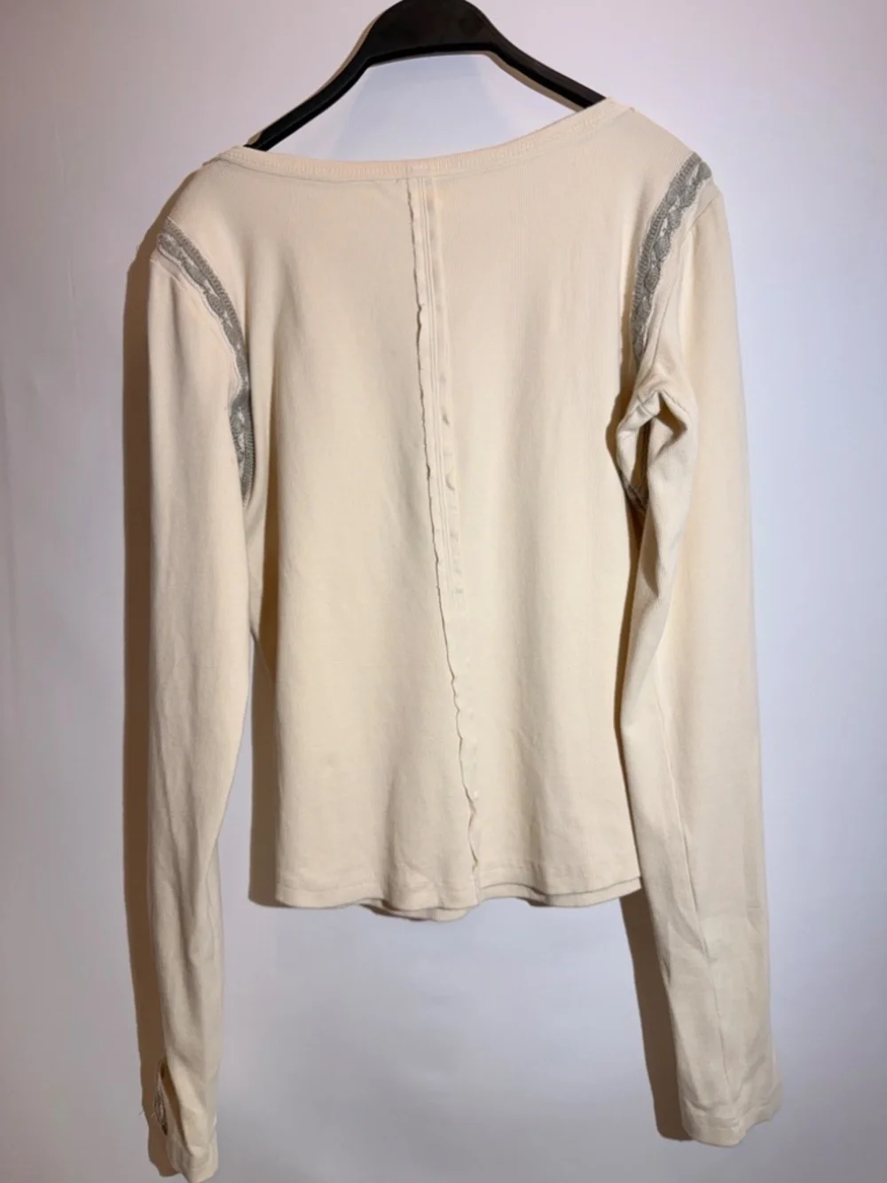 NWT Free People Lost Love Navy Teal Ribbed Crochet Lace Long Sleeve Top XL
